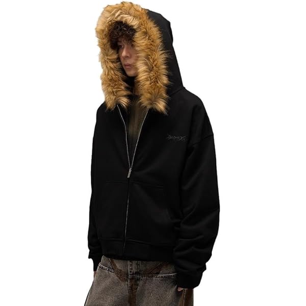 Amazon.com: KFVIM Y2k Zip up Hoodie Fur Graphic Jacket Emo